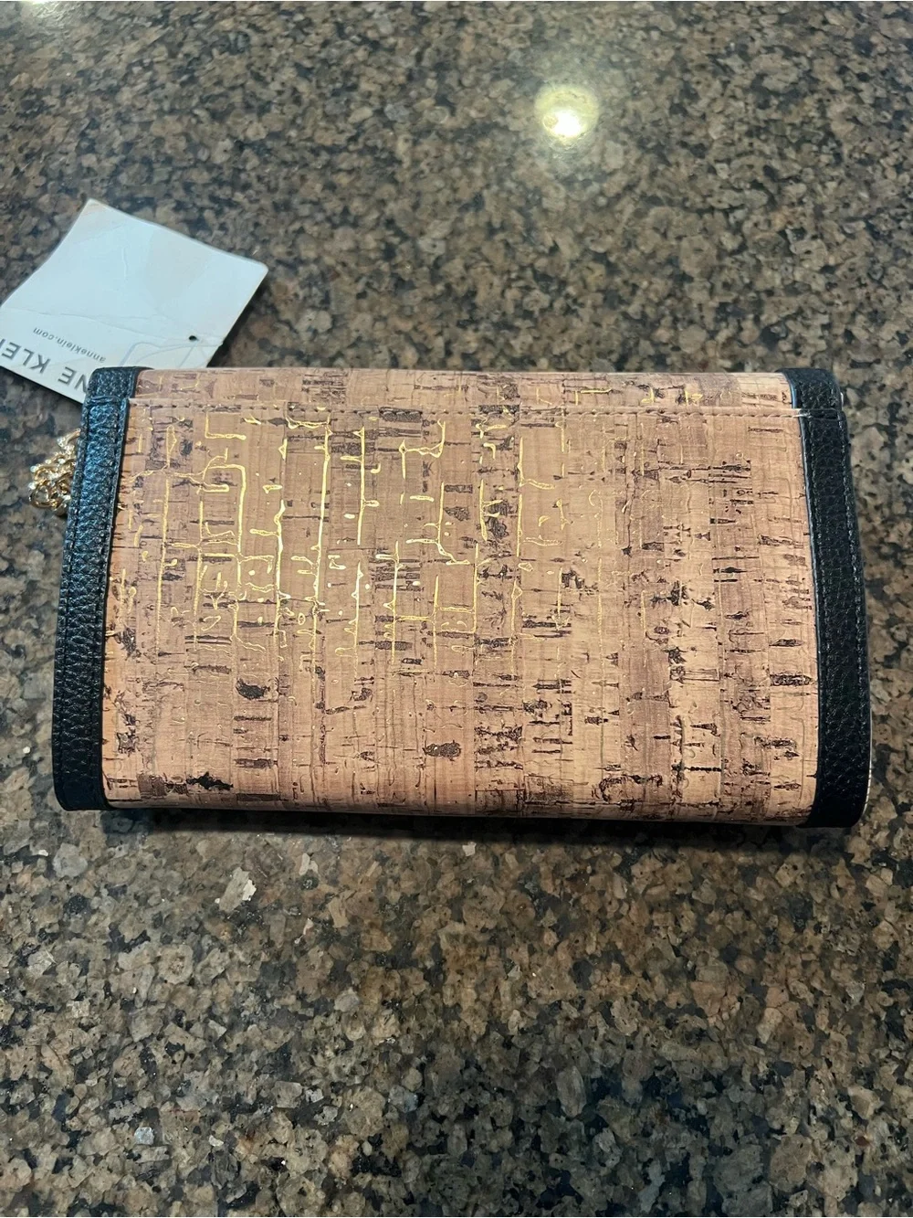 NWT Anne Klein Cork Crossbody with Chain Link Strap and Black Leather Trim